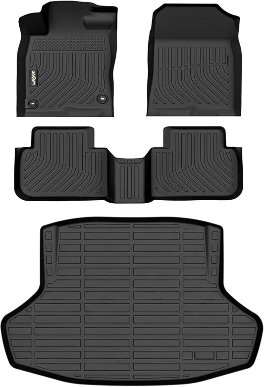 GINOWY-Floor Mats & Cargo Liner for Honda Civic 2022-2024 2025 (Only Sedan Not for Hatchback) All Weather Civic Car Mats Non-Slip Trunk Mat Floor Liners Waterproof Accessories Black