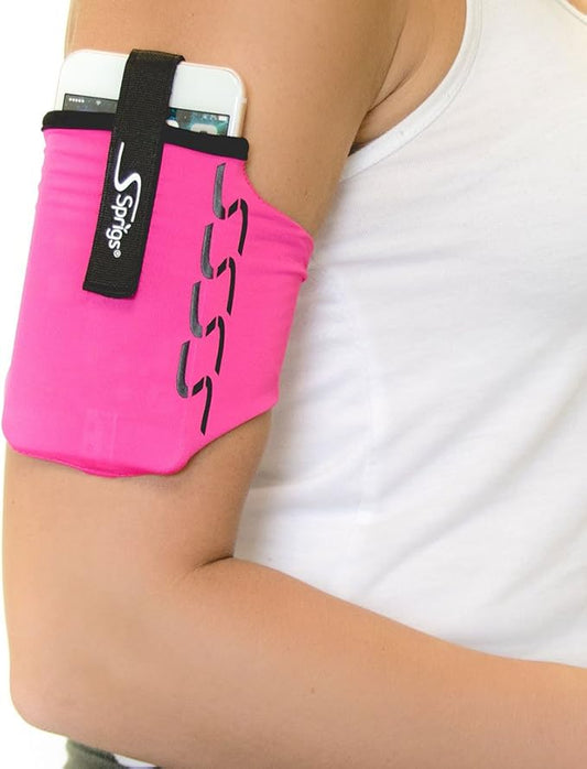 Sprigs Phone Armband Sleeve for iPhone 14, 13, 12, 11, X Galaxy Z, S22, S21, S20 Google Pixel 7, 6, 5. The Lightest & Most Comfortable Running Armband, Stretches to Fit All Phones with Case for Women & Men