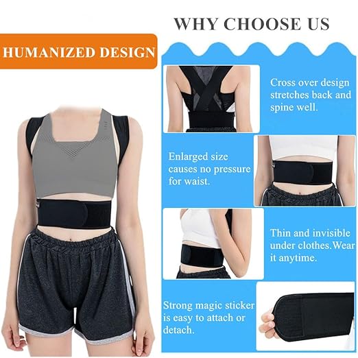 WEEOATAR Posture Corrector,Upper Back Brace Easy to Use,Highly Elastic Posture Trainer,Adjustable Back Straightener Brace,Posture Corrector Strap for Adults and Kids(Black,L)