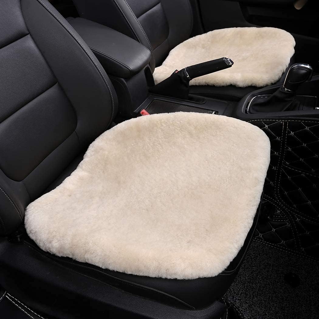 Fluffy Genuine Sheepskin Car Seat Cover for Auto Fuzzy Interior Accessories Cushion with Soft Wool Natural Fur Non-Slip (Pearl, Front20*20Inch)
