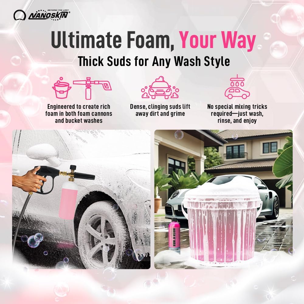Nanoskin WASH N' WAX with Carnauba 30 gallons - Cleans & Shines in One Step | Works with Foam Cannon, Foam Gun, Bucket Washes, Pressure Washer | Carnauba Wax Protection for Cars