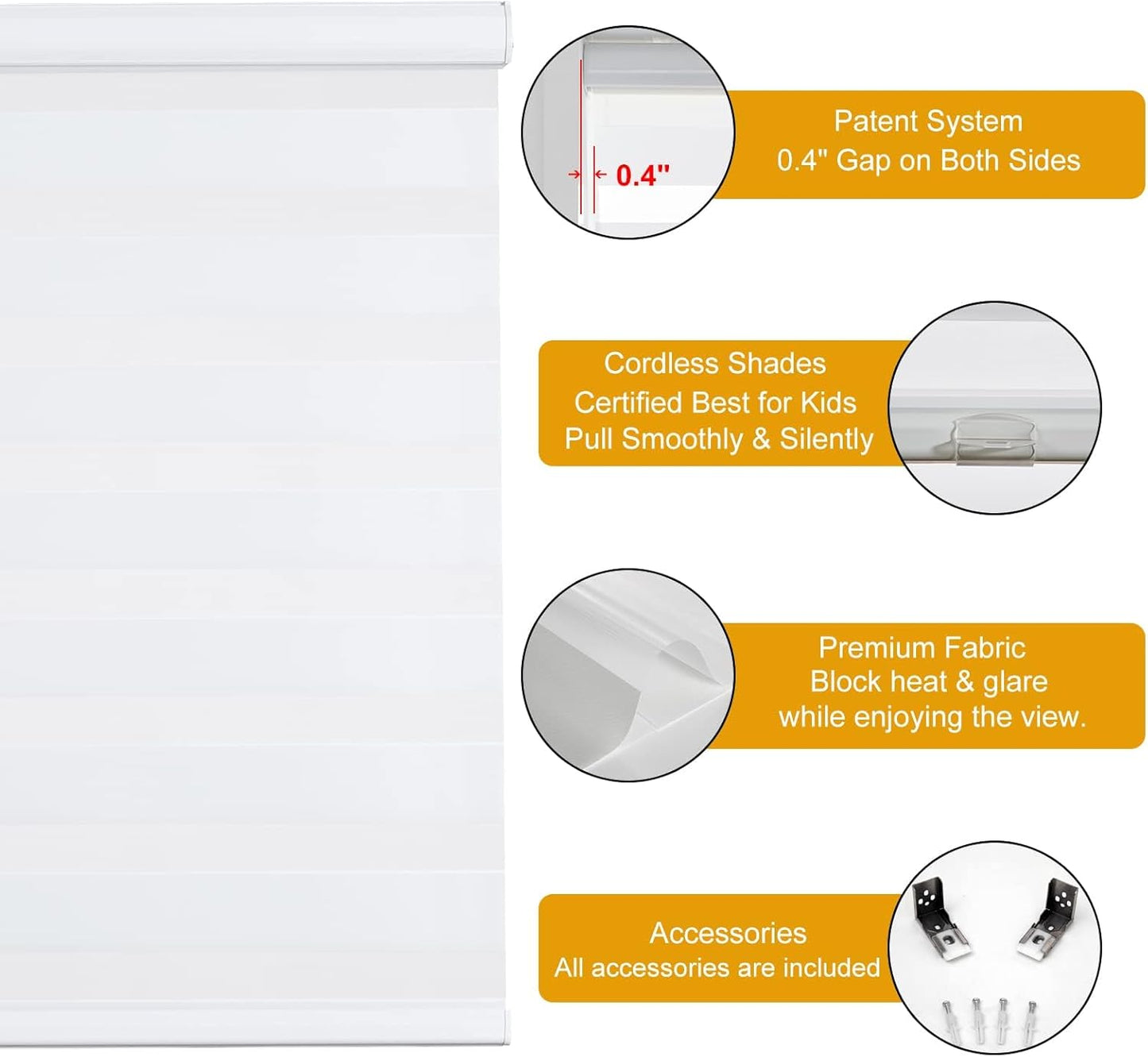 Persilux Zebra Blinds for Windows, Cordless Roller Blinds (63" W x 72" H, White) Light Filtering Sheer Window Treatments, Light Control for Day and Night, Room Darkening Roller Shades for Windows
