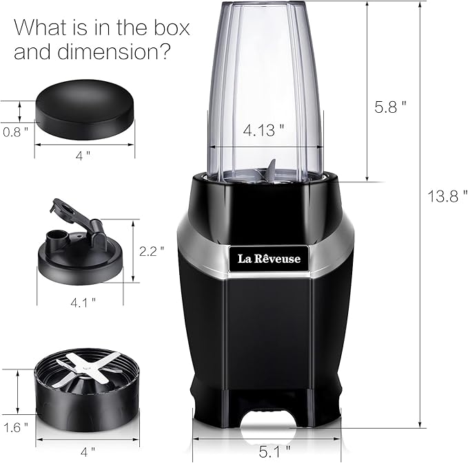 La Reveuse Personal Blender for Shakes and Smoothies 1000 Watts with 24 oz BPA-Free Portable Travel Bottle,Dishwasher Safe (Black)