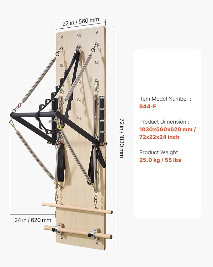 VEVOR Pilates Reformer Machine, Pilates Workout Equipment for Home Gym Studio Use, Pilates Bed with Dual Resistance- Spring & Cord, Reformer Set, Up to 400 LBS