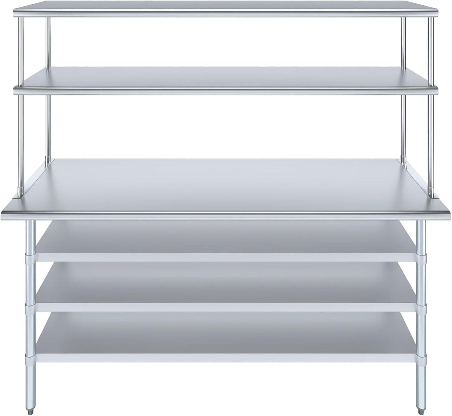 Amgood 24" x 72" Stainless Steel Work Table with 3 Shelves and 18" Wide Double Tier Overshelf | Metal Kitchen Prep Table & Shelving Combo | NSF