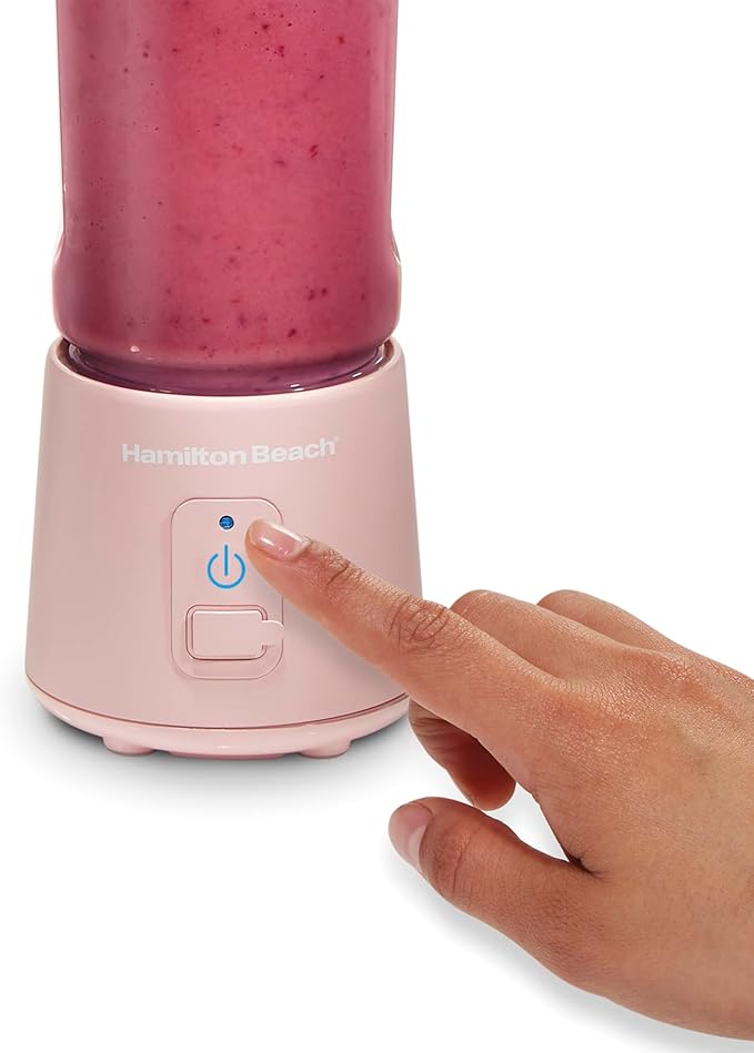 Hamilton Beach Mini Cordless Portable Personal Blender for Shakes and Smoothies, USB Rechargeable, 16 oz. Jar with Leakproof Travel Lid, 6 Stainless Steel Blades, Pink (51181)