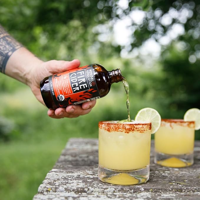 Herbal Revolution Fire Cider Apple Cider Vinegar - Certified Organic Non-GMO ACV Infused with Ginger, Horseradish, Hot Peppers, Honey, and More - Made Using Regenerative Farming Practices 16 Oz