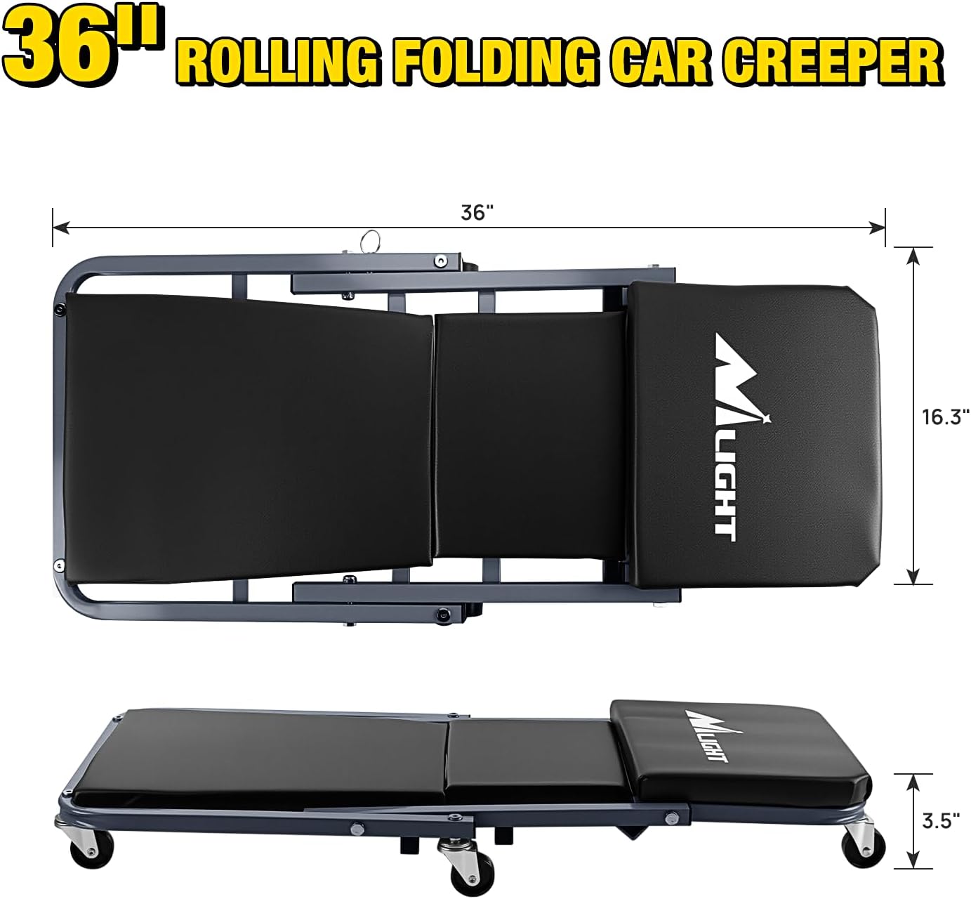 Nilight 36" Z Creeper - 2-in-1 Folding Rolling Mechanic Seat, 36 inches Adjustable Lay-Down or Sit Garage Chair, 300 lbs Capacity, Grey Black