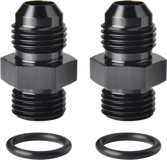 6AN Male Flare to 6AN ORB O-ring Boss Fuel Pump Rail Adapter Fitting Aluminum Black, Pack of 2