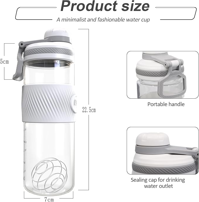 Shaker Bottle for Protein Mixes-protein shaker bottle- for super creamy fitness protein shakes,shaker cups for protein shakes 650ml/23oz - Durable, leak-proof(White)