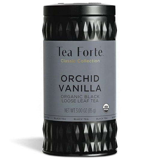 Tea Forte Orchid Vanilla Premium Organic Loose Leaf Caffeinated Black Tea Blend Canister, Makes 35-50 Cups