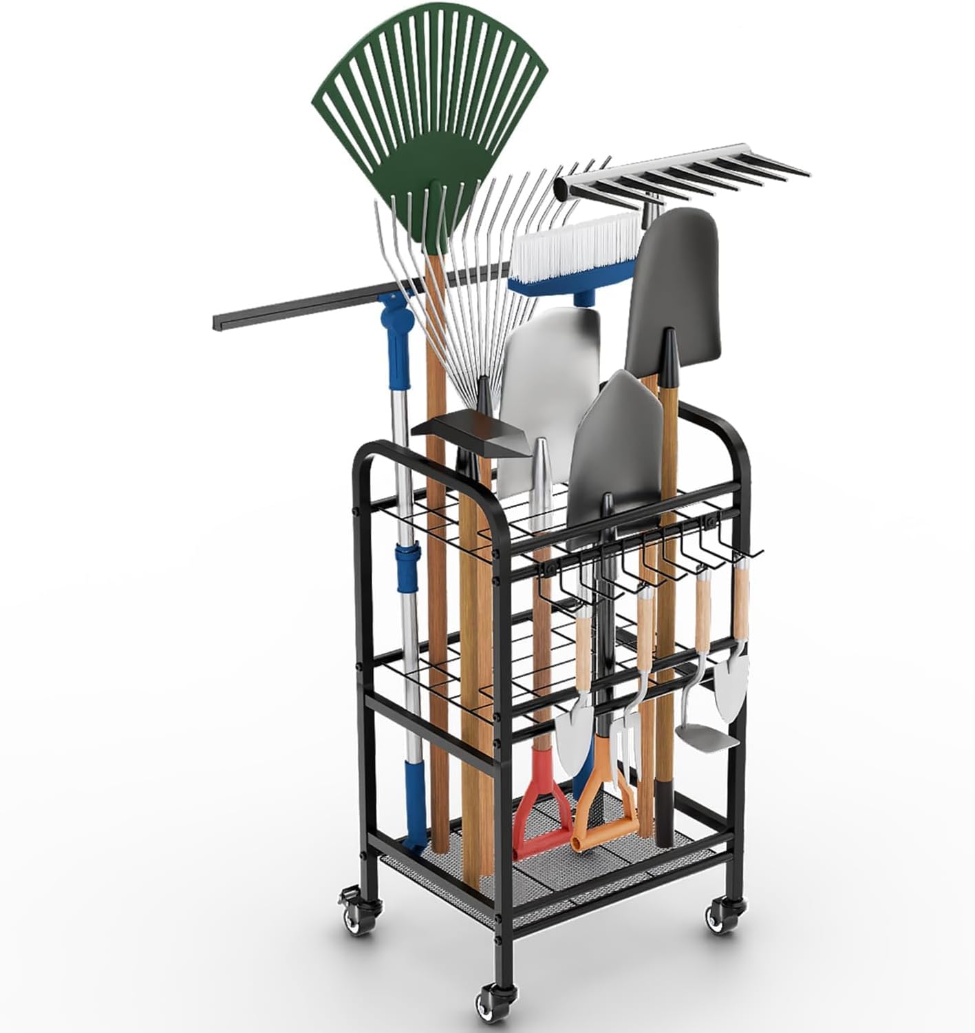 FZK Garden Tool Organizer,Garage Storage,Garden Tool Organizer for Garage,Yard Tool Organizer for Garage,Wheeled Garden Tool Rack,Up to 40 Long-Handled Garden Tool Storage,Garage Tool Organizer