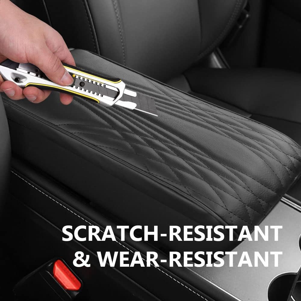 2025 Upgrade Universal Style Memory Cotton Car Armrest Box Pad,New Leather Car Armrest Box Pad Car Center Console Cover Pad,Vehicle Seat Box Cushion Protector for SUV Truck (Gray, Wave Pattern)