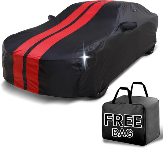 iCarCover Custom Car Cover for Buick Century Wagon (1984-1996) Waterproof All-Weather Rain Snow UV Sun Protector Full Exterior Indoor Outdoor Car Cover (Stripe - Black/Red)
