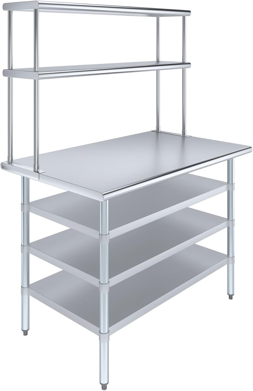 Amgood 30" x 48" Stainless Steel Work Table with 3 Shelves and 12" Wide Double Tier Overshelf | Metal Kitchen Prep Table & Shelving Combo | NSF