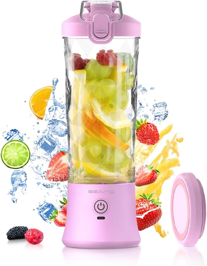 Portable Blender, Personal Blender for Shakes and Smoothies with 20 Oz Travel Cup and Lid, Mini Personal Size Blender with 6 Blades and USB Rechargeable for Gym, Kitchen and Outdoors (Purple)