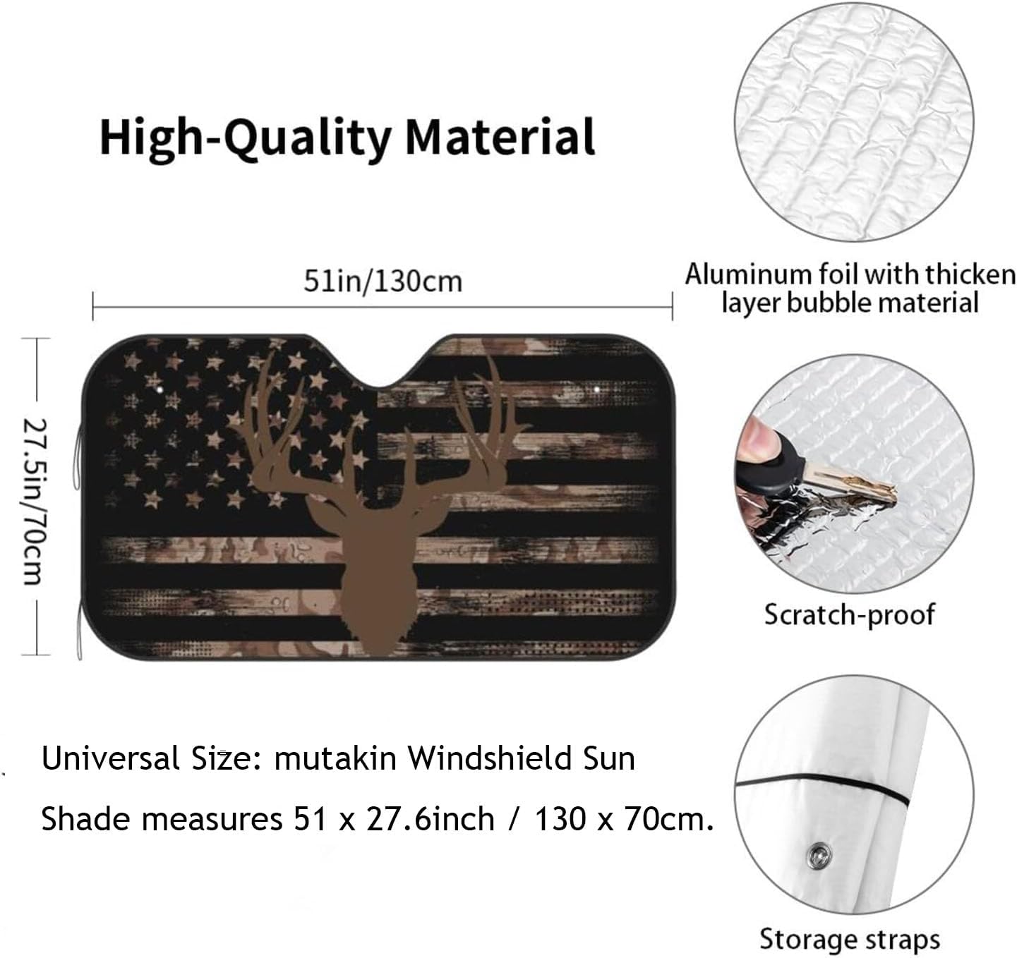 American Flag Camouflage Car Windshield Sunshade Front Window Sun Visor Protector Foldable Shield Cover for Truck SUV