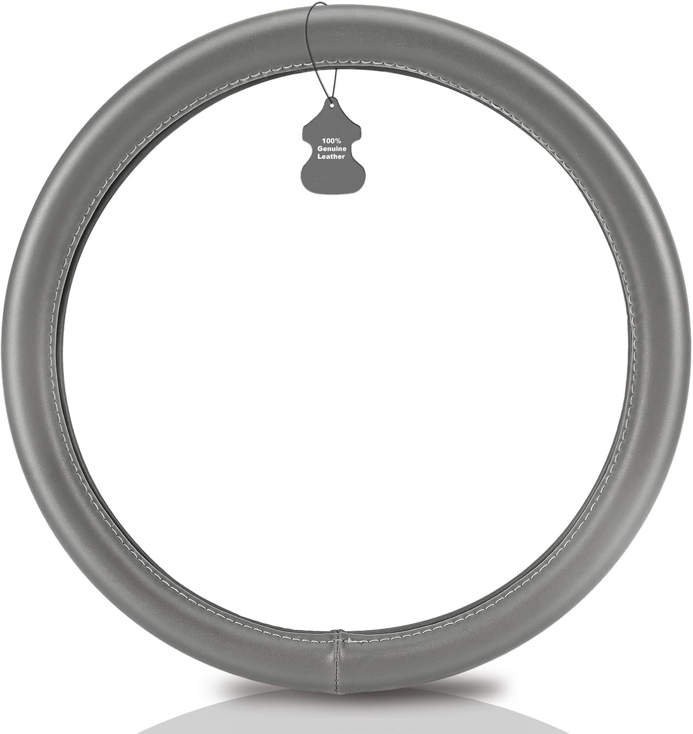 Haokay Heavy Duty Pure Cowhide Steering Wheel Cover SUV Car, Gray Genuine Leather Steering Wheel Cover Men Women Universal 14.5 to 15 Inch