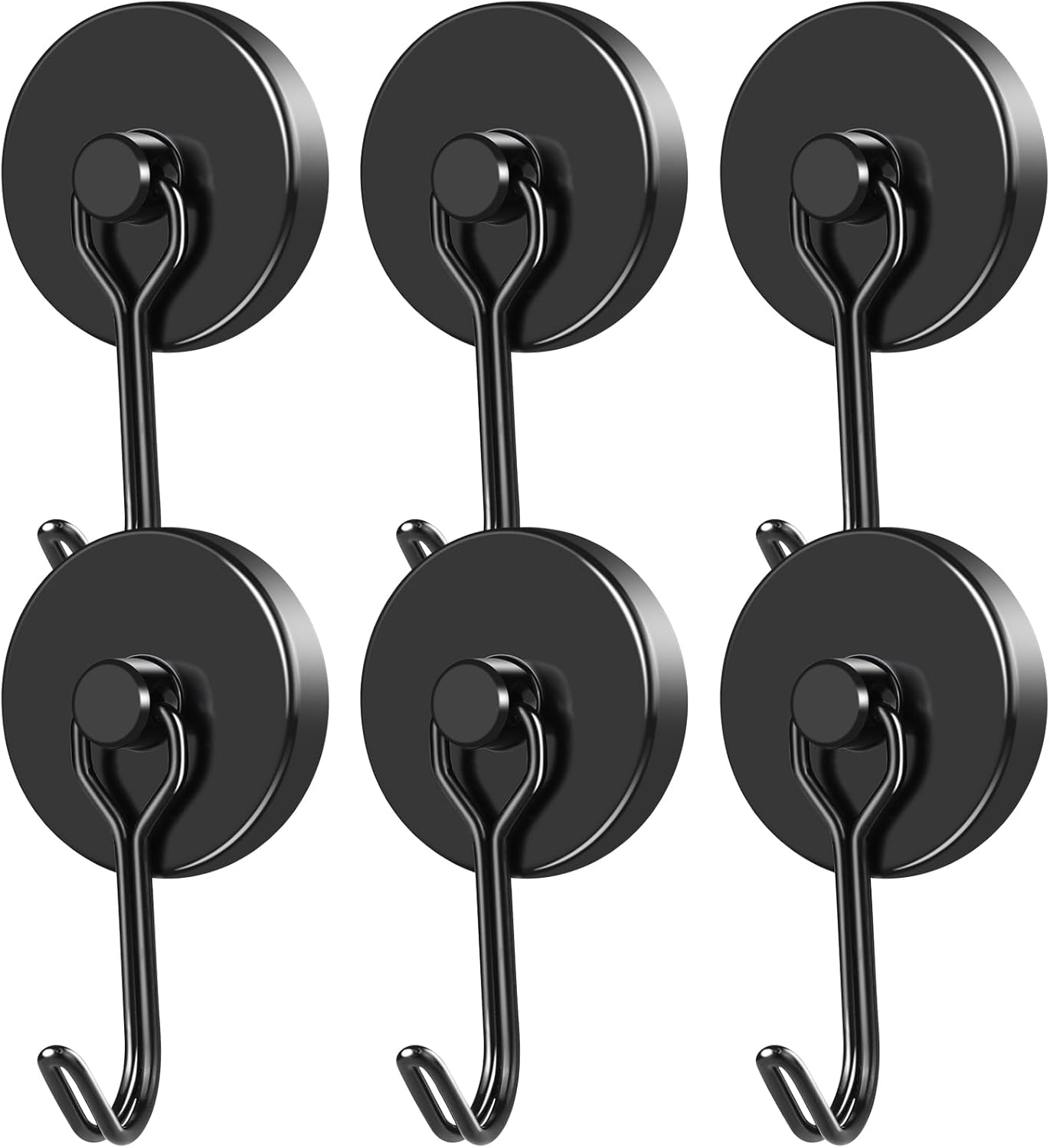 MIKEDE Magnetic Hooks, 110LB Heavy Duty Neodymium Black Magnet Hooks, Strong Swivel Magnetic Hooks Rust Proof for Indoor Outdoor Hangers Hanging, Fridge, Garage, Cruise, 6 Pack
