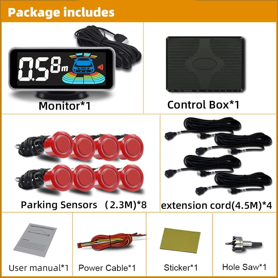 Car Parking Sensors Kit Reverse Parktronic System Auto Electronics Vehicle Backup Assistant Reverse 8 Sensor (Red)