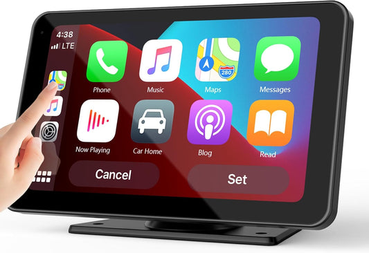 Portable Carplay Screen for Car, 7" HD Touchscreen for Car with Backup Camera/Mirror Link/Bluetooth/Voice Control/GPS/AUX/FM Satellite Radio for All Vehicles.