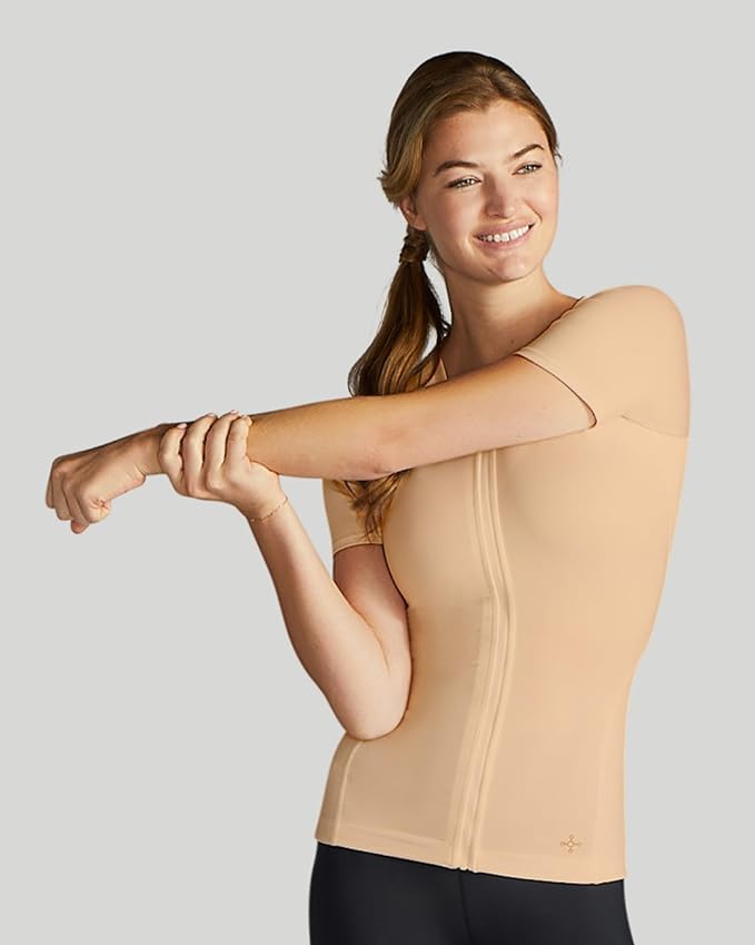 Tommie Copper Womens Short Sleeve V Neck Compression Shirt with Front Zipper – Posture Corrector Back & Shoulder Support