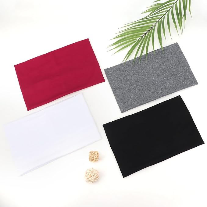 DRESHOW Wide Headbands for Women Elastic Turban Hair Bands Boho Head Bands for Women's Hair Non-Slip Yoga Workout Hairband Girls Accessories 4 Pack