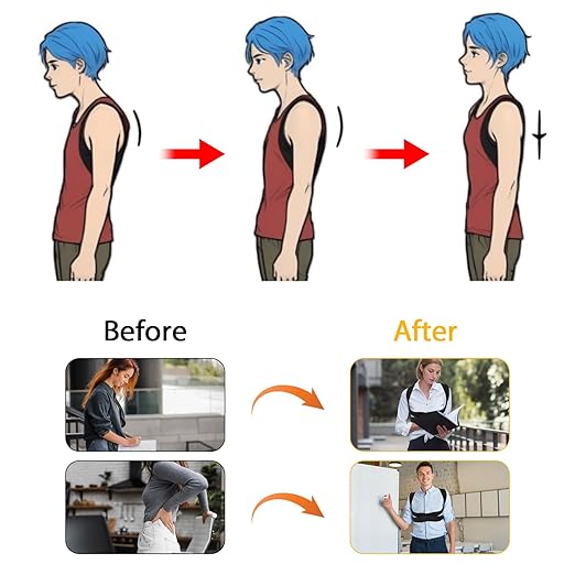 Posture Corrector for Women and Men, Adjustable Shoulder Straightener Support Back Brace Muscle Memory Support Straightener Providing Pain Relief from Neck, Shoulder, And Upper and Lower Back(Black)