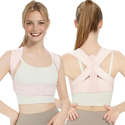 Back Brace Posture Corrector for Women, Upper Back Support Straps Straightener, Hunchback Improve Posture Correct-Shoulder, Upper Back Pain Relief Invisible Under Clothes (Pink, L/XL)