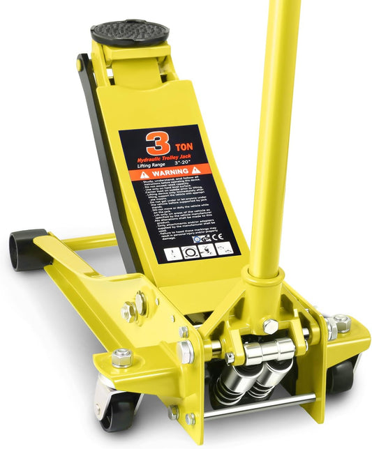 DNA MOTORING Low Profile Hydraulic Trolley Service/Floor Jack, 3 Ton (6000 lbs) Capacity Heavy Duty Hydraulic Car Jack, Lifting Range 3"-20", Yellow, TOOLS-00475-YL