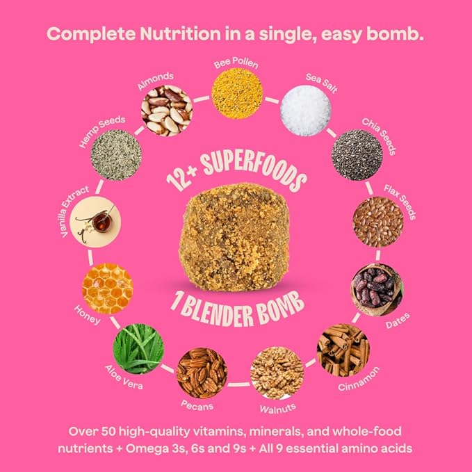 The Bomb Co. Blender Bomb, The OG, Superfood Smoothie Mix with Chia Seeds, Hemp Seeds, Flax Seeds, Sea Salt, & Amino Acids for Gut Health, Gluten Free, High Fiber, 10 Servings