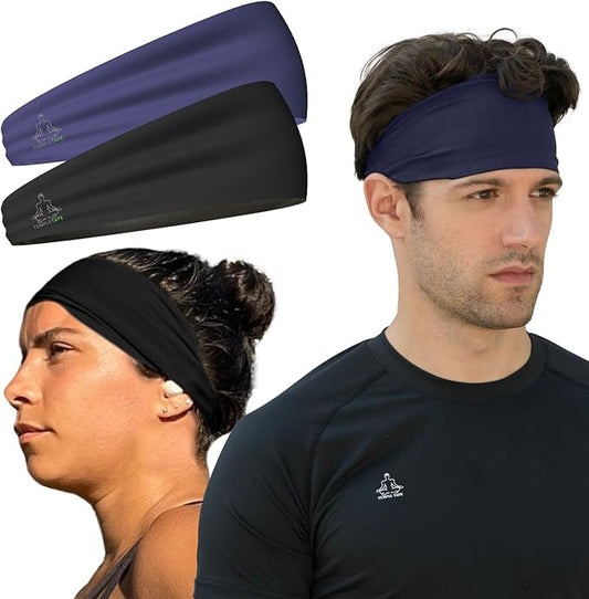 Headbands for Men and Women - Mens Sweatband & Sports Headband Moisture Wicking Workout Sweatbands for Running, Cross Training, Yoga and Bike Helmet Friendly