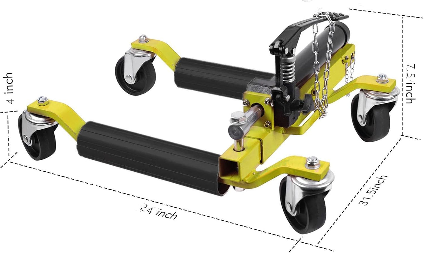 2 Pcs Car Wheel Dolly with Hydraulic Tire Jack, 1500LBS Capacity Trailer Dolly for Vehicle Positioning for Truck RV Trailer, Yellow