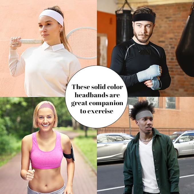 8 Pack Headbands for Women, Sweat Absorbing Sport Headbands Non Slip Cotton Hair Bands for Daily Life Workout Yoga Running