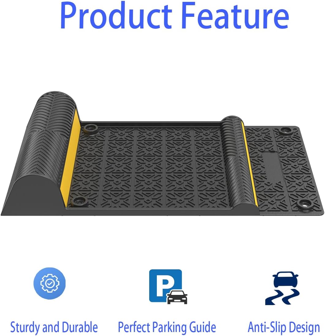 8 Pack Parking Mats for Garage Floors,21.6" X11.4" Durable Rubber Car Parking Guide Mat-Wheel Stopper with Reflective Yellow Strips,Garage Floor Stop Aid for Cars, Trucks, Indoor/Outdoor,Black