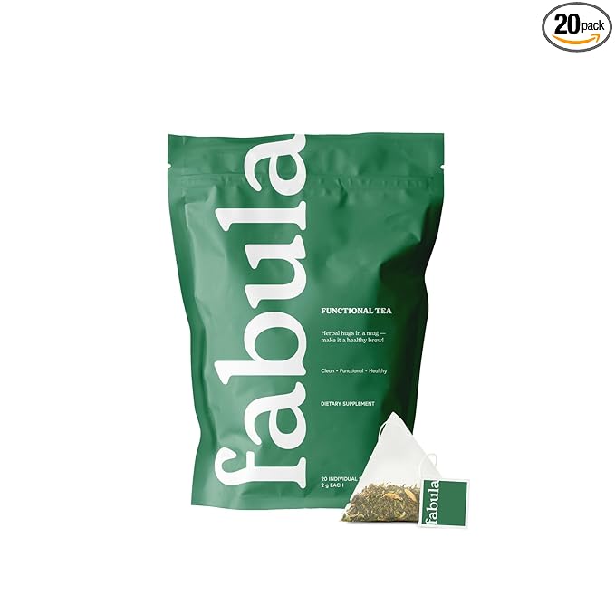 Fabula Focus Herbal Tea: Organic Green Tea, Calendula, Apple, Ashwagandha, Improving Focus and Mental Alertness, 20 sachets