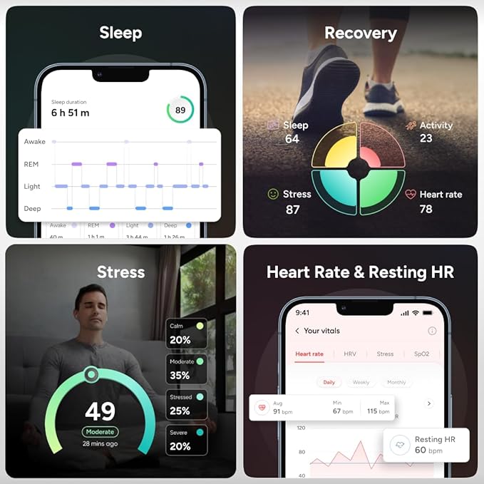 Gabit Smart Ring | Health Tracker, 7+ Day Battery | Sleep, Fitness, Nutrition, Stress | Calorie Tracking for Weight Loss | Buy Sizing Kit First | Smart Ring for Men & Women | Titanium, Matte Silver 6