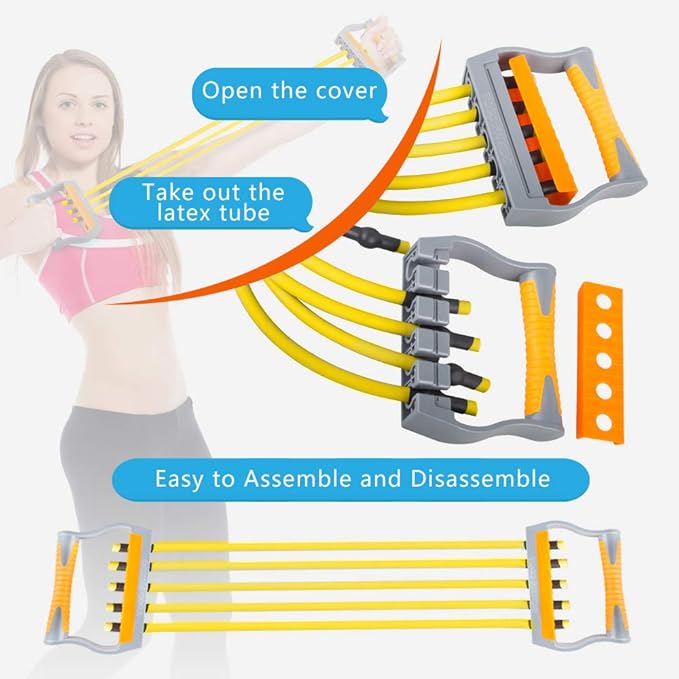 TOCO FREIDO Chest Expander | Arm Training, 5 Tubes Ajustable Arm Strength Trainer, Exercise Resistance Bands for Home Fitness Muscle Training Body Building