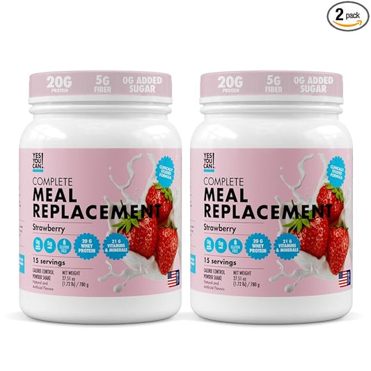 Yes You Can! Meal Replacement Shake - 20G Protein, 5G Fiber, 21 Vitamins & Minerals - Meal Replacement Protein Powder - Complete All-in-One Nutrition - 15 Servings (Strawberry) - 2 Pack