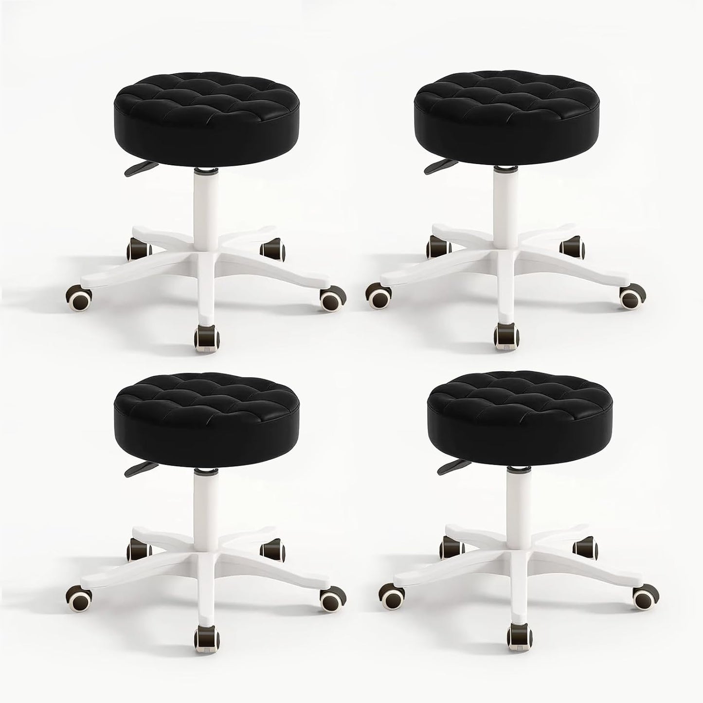 Small Chair Round Rolling Stool with Wheels PU Leather Height Adjustable Swivel Drafting Work SPA Salon Stools Home Office Chair,4 Pack
