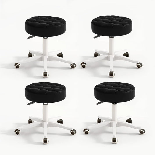 Small Chair Round Rolling Stool with Wheels PU Leather Height Adjustable Swivel Drafting Work SPA Salon Stools Home Office Chair,4 Pack