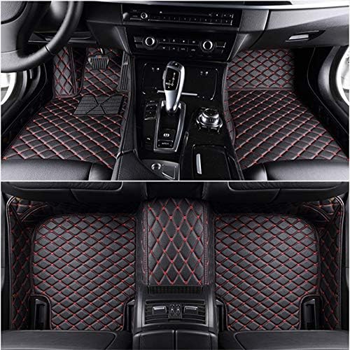 Custom Car Floor Mat Compatible with BMW Mercedes-Benz Toyota Cadillac Lexus Honda Infiniti Nissan Hyundai Kia Audi All Models Cars Sedans SUVs Automotive Mats (Black red)
