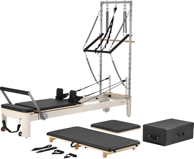 VEVOR Pilates Reformer Machine, Pilates Workout Equipment for Home Gym Studio Use, Pilates Bed with Dual Resistance- Spring & Cord, Reformer Set, Up to 400 LBS