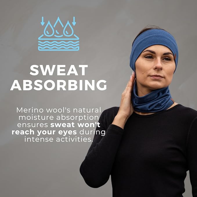 menique Dry Wide Sports Headbands for Women 100% Merino Wool Workout Accessories Wide Yoga Bandana or Scarf Multifunctional Breathable Sweatbands for Running, Cycling, Football, Fitness