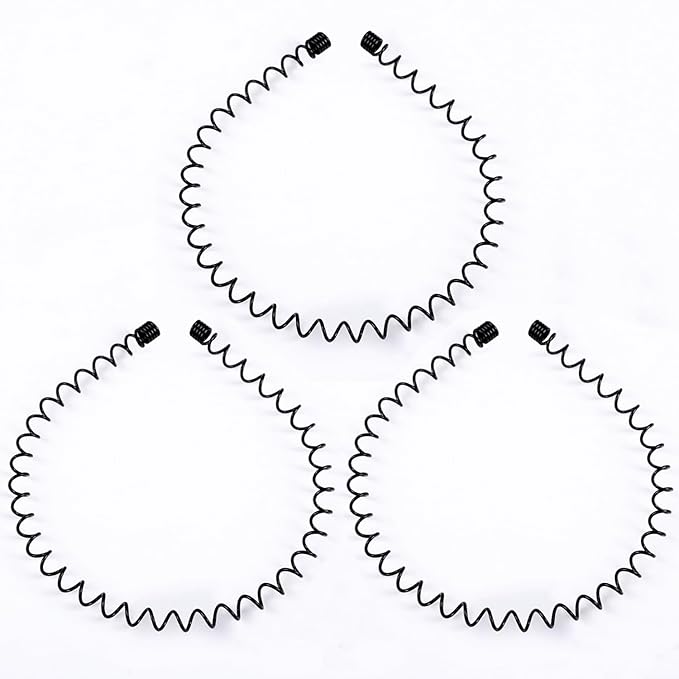 Mens Metal Headband, Unisex Black Hair Bands, Stylish Design Metal Thin Headbands for Men, Adjustable for Outdoor Sports And Daily Wear. (3 Pcs)