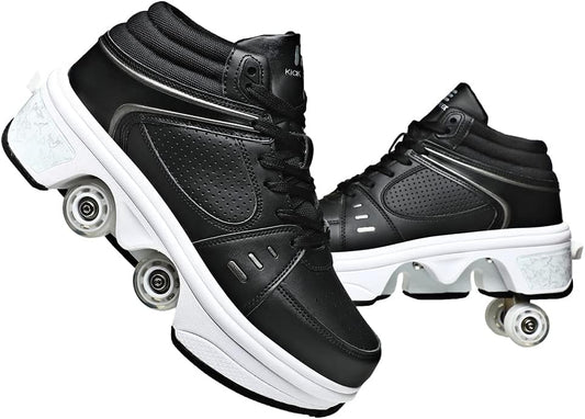 2-in-1 Roller Skates & Sneakers Unisex Retractable Wheels Outdoor Fun & Fitness Kick Roller Shoes