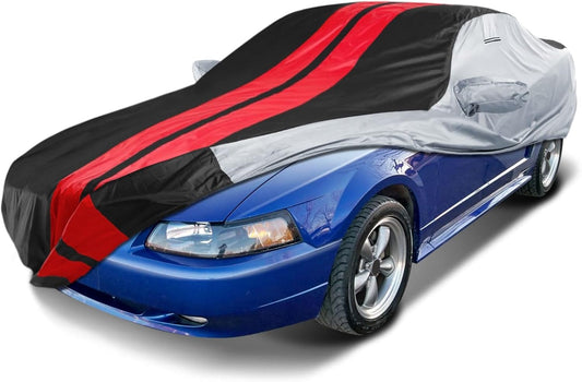 iCarCover Custom Car Cover Compatible with Mustang GT 1979-2004, Waterproof All Weather Rain Snow UV Sun Protector Full Exterior Indoor Outdoor Car Covers, Tribe (Gray/Black)