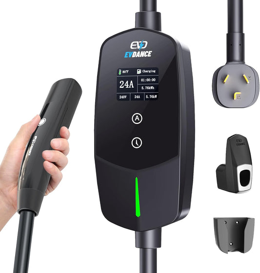 Level 2 EV Charger for Tesla, 24Amp 240V/25FT NEMA 10-30 Plug, 25FT Cable for Model S/3/X/Y, One-Touch Open Connector & Adjustable Current (10-24A) for Home/Garage Use, IP66 Waterproof