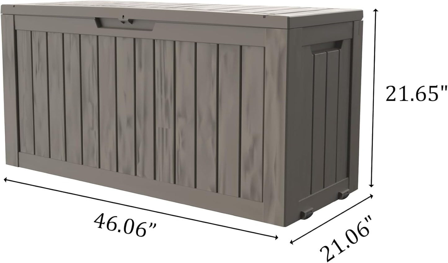 90 Gallon Lockable Resin Deck Box with Wheels, Waterproof & UV-Resistant Outdoor Storage Box for Outdoor Cushion Storage, Garden Tools & Pool Accessories Storage, Gray