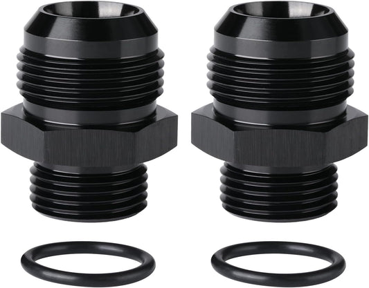 16AN Male Flare to 12AN ORB O-ring Boss Fuel Pump Rail Adapter Fitting Aluminum Black, Pack of 2
